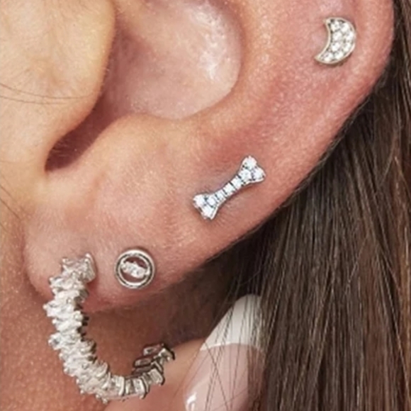 925 Sterling Silver Inlaid Zircon Dog Doggy Bone Puppy Stack - Picture 2 of 12